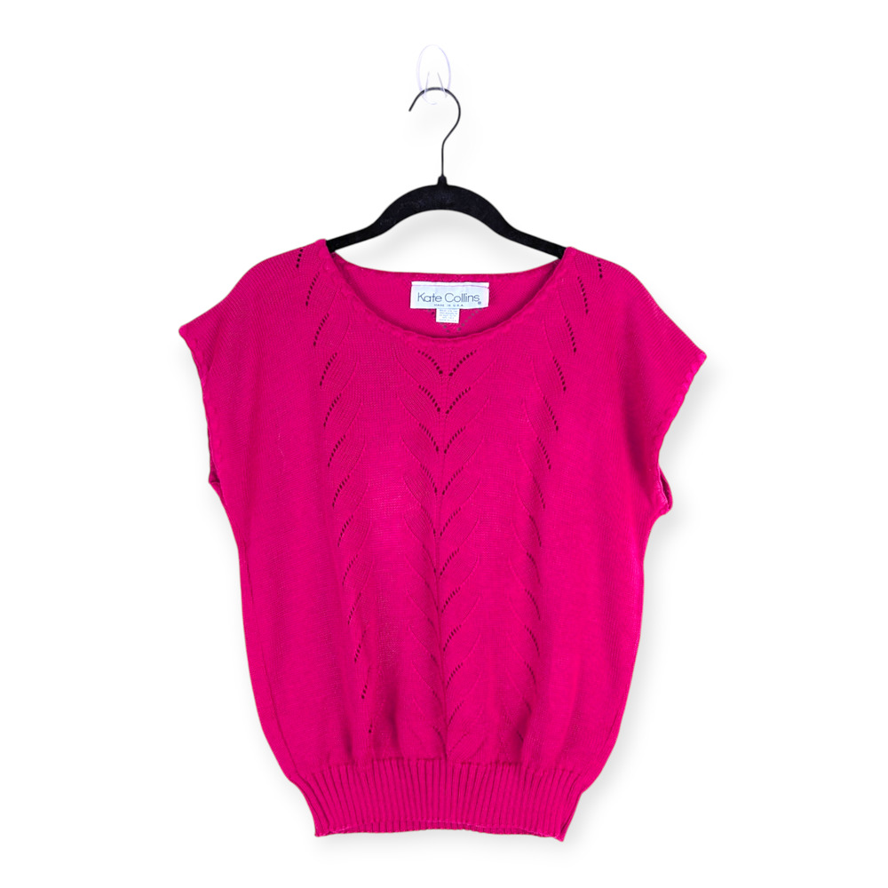 Vintage Kate Collins Pink Knit Cap Sleeve‎ Sweater M Career Coquette Academia